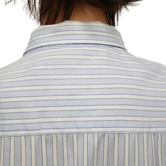 JOHNSTON & MURPHY Dress Shirt XL Contrast Flip Cuff Neck Blue White Striped L/S - Picture 11 of 14